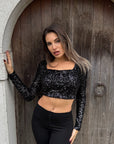 Top scollo quadrato in paillettes